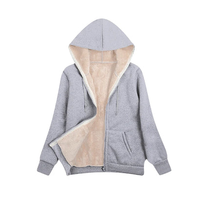 Winter Women Hooded Plush Coat Fleece Hoodies S-2XL Zipper Sweatshirt Long Sleeve Sweater Jacket