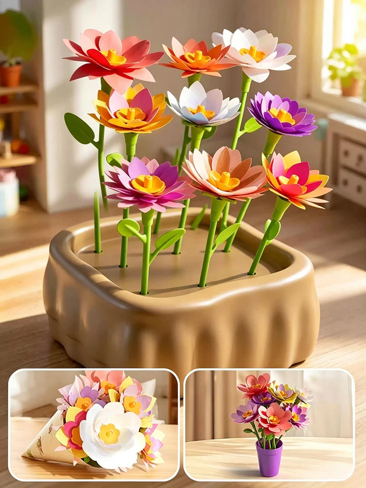 DIY Flower Bouquet Craft Kit for Girls Creative Machine Toy with Music & Lighting Children's Garden Art Set 3 Year Birthday Gift
