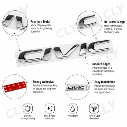 Metal 3D Car Stickers Side Fender Badge Rear Trunk Emblem Decal Styling for Honda CIVIC Logo 10th 11th 8th 2024 2023 Accessories