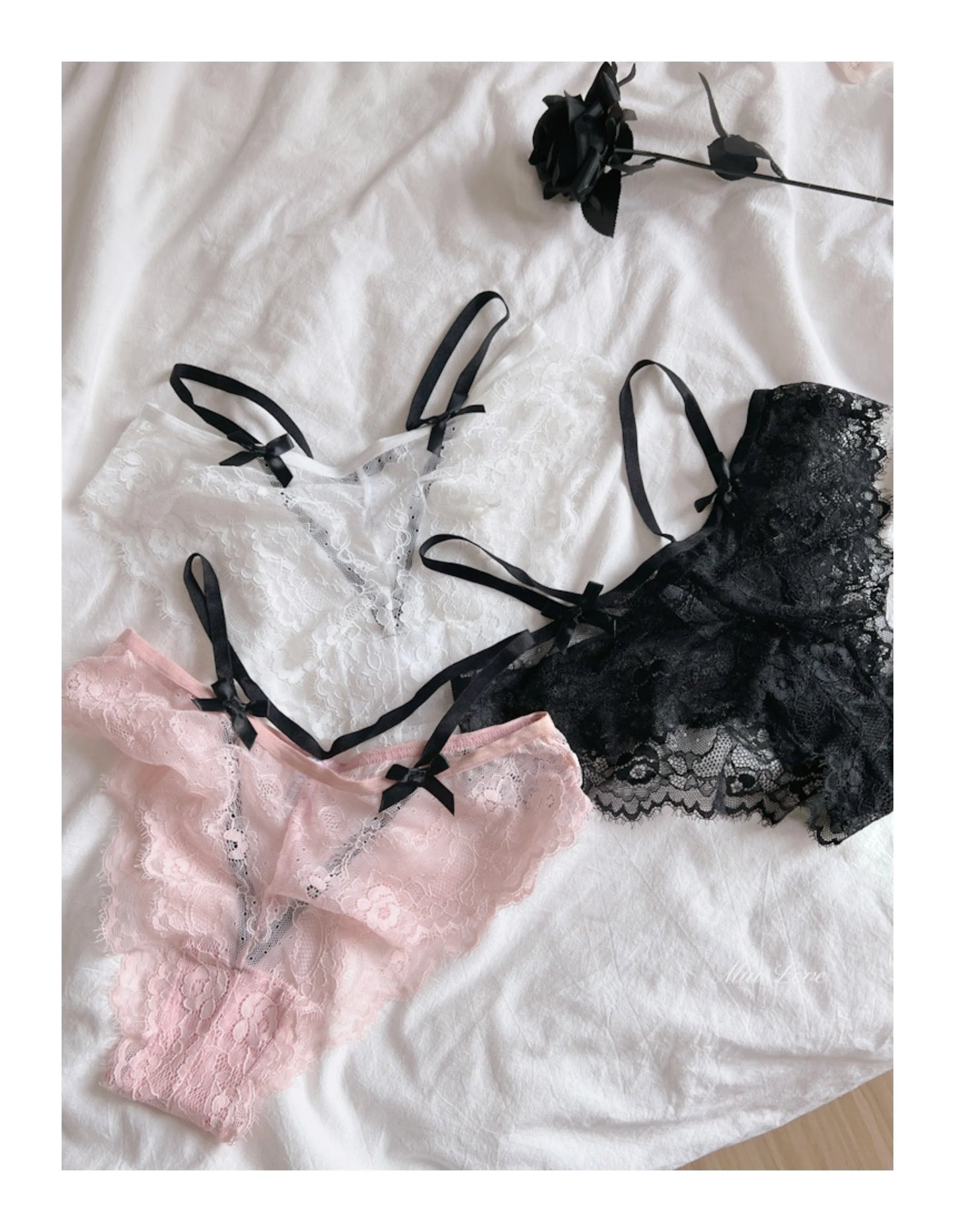 MOYISU Light Luxury High-end Beauty ~ Master Crafty Thin Bow Sexy Lace Pure Desire Big Chest Small Push-up Underwear Set