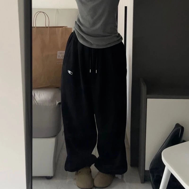Thickened Fleece Loose Fit Sweatpants Youthful Vitality Style Pure Color Cuffed Casual Pants Spring Autumn Loose Trousers