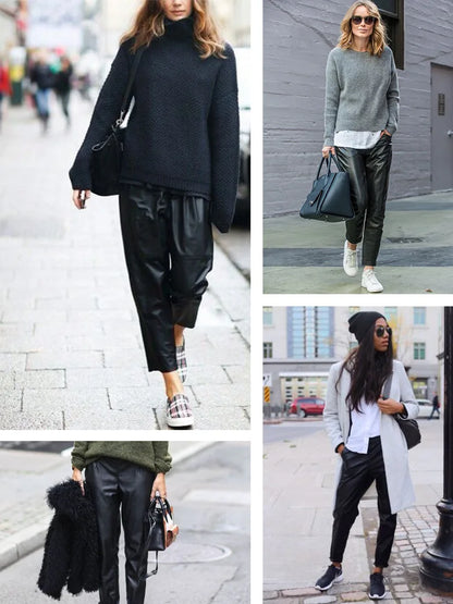 2026 New Streetwear Plus Size Pants Y2k Fashion Genuine Leather Harem Pants Women Real Sheepskin Trousers High Elastic Waist
