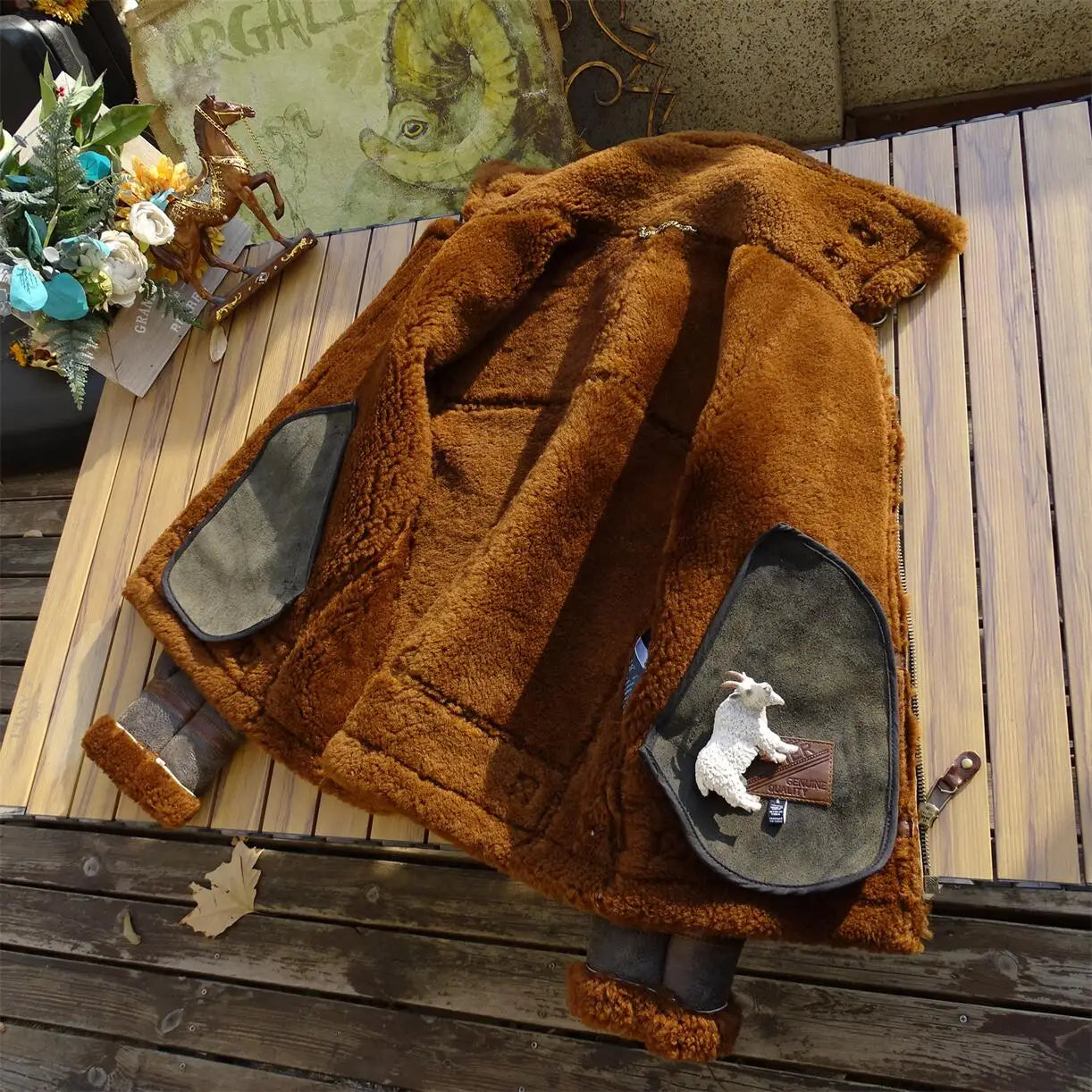 Turkish Authentic Sheepskin Leather Jacket Vintage Cracked Texture Winter Warmth And Style Ideal Choice