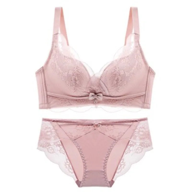 Soft Comfort Wireless Lace Bra Set Push Up Adjustable Shape Breathable Skin Friendly Ladies Underwear Lingerie Set To All Season