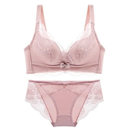 Soft Comfort Wireless Lace Bra Set Push Up Adjustable Shape Breathable Skin Friendly Ladies Underwear Lingerie Set To All Season