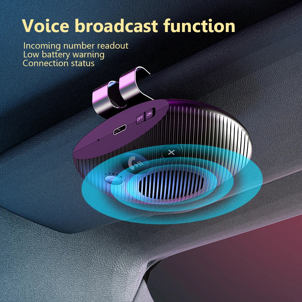 Bluetooth 5.3 Speakerphone Bluetooth-compatible Handsfree Car Kit Wireless Stereo Mp3 Music Player Car Handsfree Sun Visor Clip
