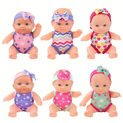 Mini Vinyl Dolls Realistic Smiling Newborn Baby Doll Simulation Baby Dress Up Soft Rubber Doll for Girls Toddler Gift Children
