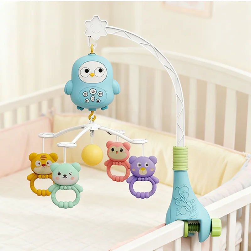 360° Musical Baby Crib Mobile Rotating Night Light Projection Bed Bell Toy Four Speed Timming Hanging Infant Newborn Bedside Gif