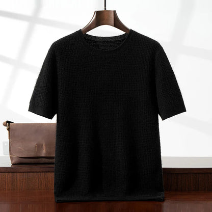 Men's 100% Cashmere Waffle Knit Round Neck Short Sleeve T-Shirt Casual Loose Pullover Vest New Autumn And Winter Sweaters Vesr