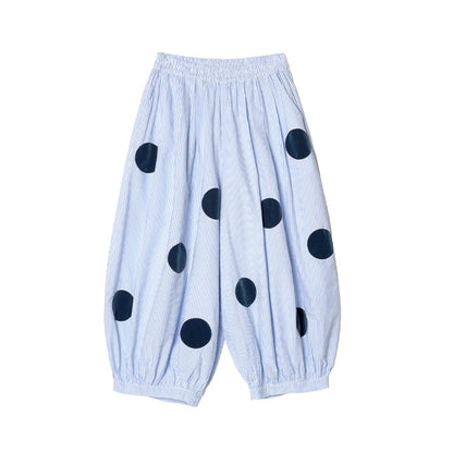 Sky blue pants 2025 imakokoni summer Japanese pure cotton foam yarn blue and white striped polka dot thigh pants 255045
