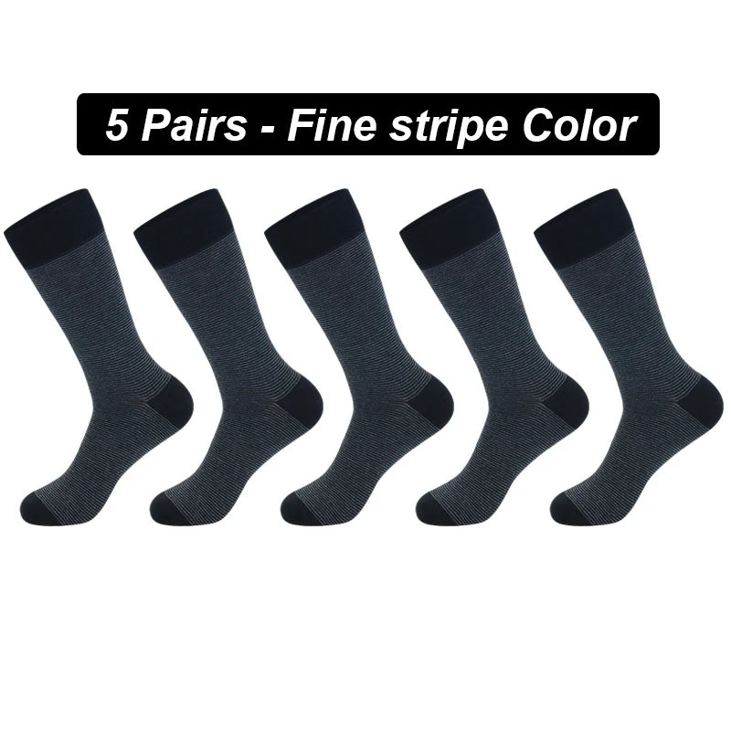 5Pairs High Quality Men's Long Socks Striped Solid Color Business Sports Breathable New Male Black Plus Size EU40-47
