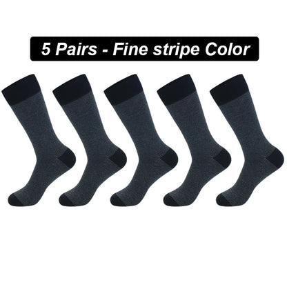 5Pairs High Quality Men's Long Socks Striped Solid Color Business Sports Breathable New Male Black Plus Size EU40-47
