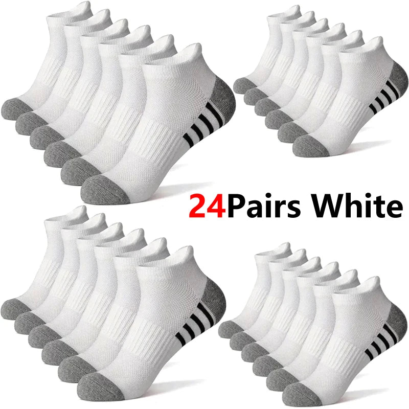 12Pairs Men's plus Size Sports Socks EU39-46 Breathable Comfortable Black White Leisure Outdoor Short Socks for Men