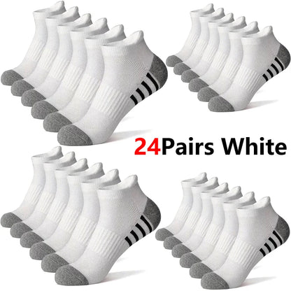 12Pairs Men's plus Size Sports Socks EU39-46 Breathable Comfortable Black White Leisure Outdoor Short Socks for Men