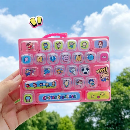 Crayon Shin-chan 26 Key Mechanical Keyboard Keychain Fidget Toy Cute Bag Pendant Stress Relief Gift for Kids Fans anime figure