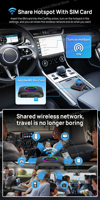 2026 CarlinKit CarPlay AI Box Android 13.0 QCM6225 8-Core Android Auto Wireless CarPlay Adapter 2.4+5GGPS 64G 128G FOTA Upgrade