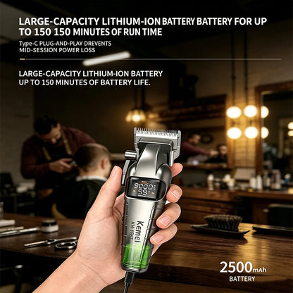 Kemei KM-1667 Trimmer Professional 10W 9000RPM Motor Rechargeable Hair Clippers DLC blades LED Display Trimmer Man
