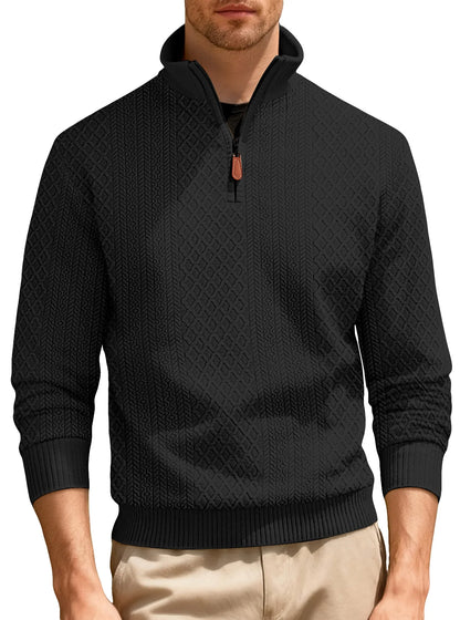 Men's Half Zip Knit Pullover Stand Collar Textured Sweatshirt Casual Top 2026