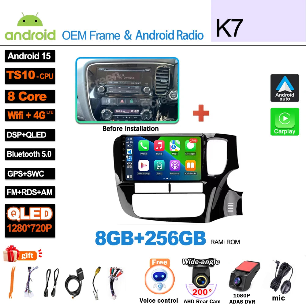 Android 16 For Mitsubishi Outlander 3 GF0W GG0W RHD 2012-2018 RHD 9 Inch Car Radio Auto radio GPS Navigation WIFI 5G Multimedia