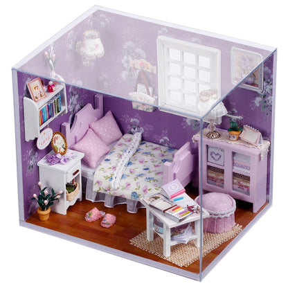 Sweet Sunshine Mini 3D Puzzle Assembly Model Dollhouse Kit DIY Handmade Toy Bookshelf Set, Wood Craft for Girls' Birthday Gift