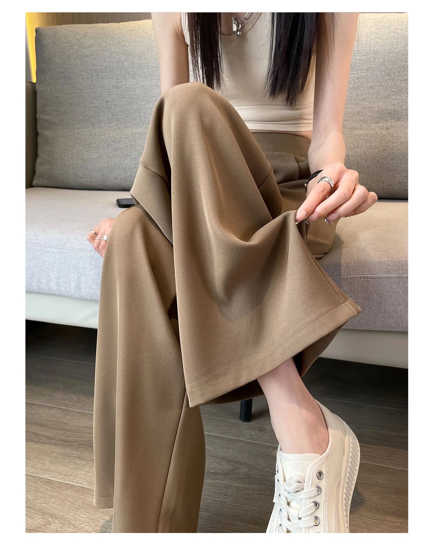High Waist Wide Leg Pants Women's Loose Casual Straight Nine Points Super plus Size Slimming Trousers Korean Sle Spring Aut...