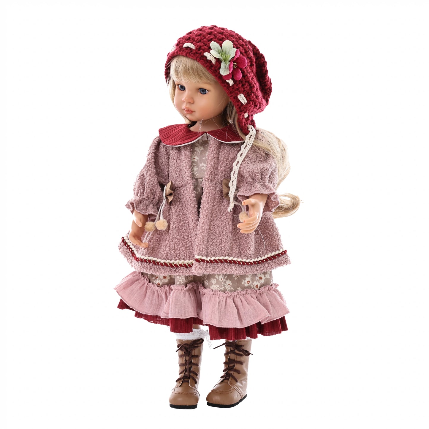 Cloveray 18inch Movable Joint Vinyl Fashion Doll Vintage Knit Hat Girl Collectible Birthday Christmas Gift Toy