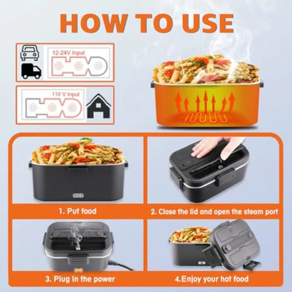 Electric Lunch Box for Adults 100W with 2 Stainless Steel Containers, 1.8L Heated Lunch Boxes for Men, Food Heater Portable 12/