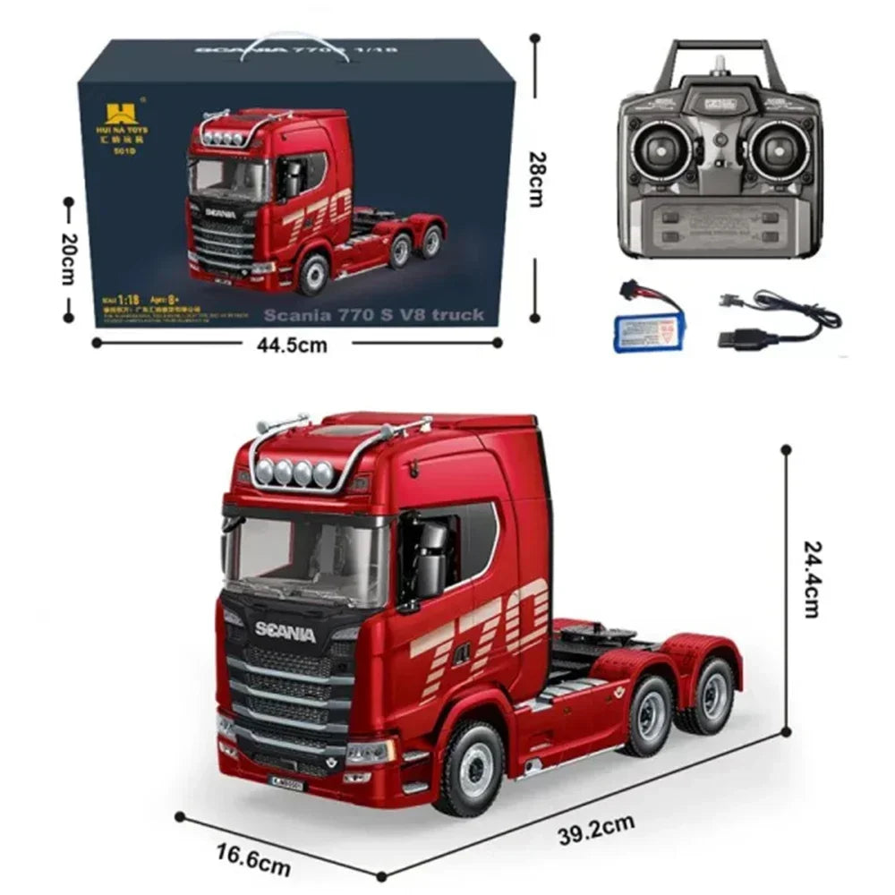HUINA 1/18 19CH RC Truck 1501 770S Alloy Tractor 2.4G Remote Control Engineering Trailer Truck with Light and Sound Toys