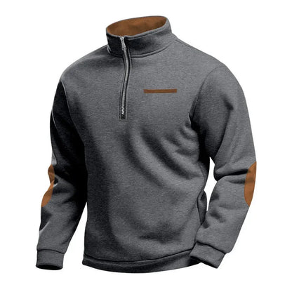 Men's Casual Sweatshirt American Style Autumn Winter Fleece Half-Zip Stand Collar Patchwork Color Block Henry Sweatshirt for Men