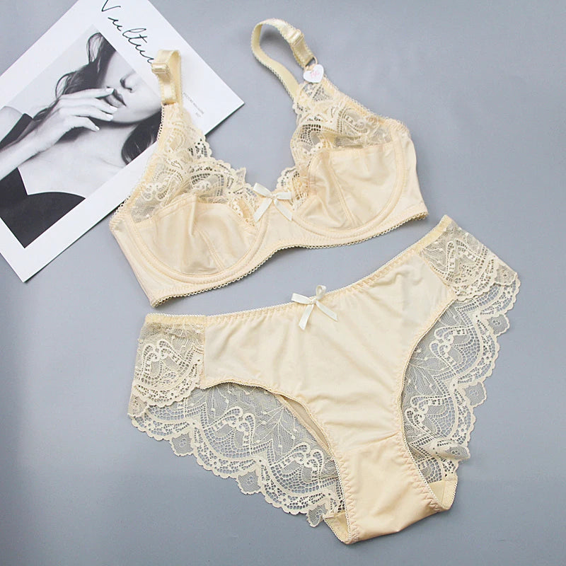 2024 New Sexy 34/75 36/80 38/85 40/90 42/95 44/100 BCDE Bras Set For Women Push Up Underwear Lace Bow Ladies Lingerie
