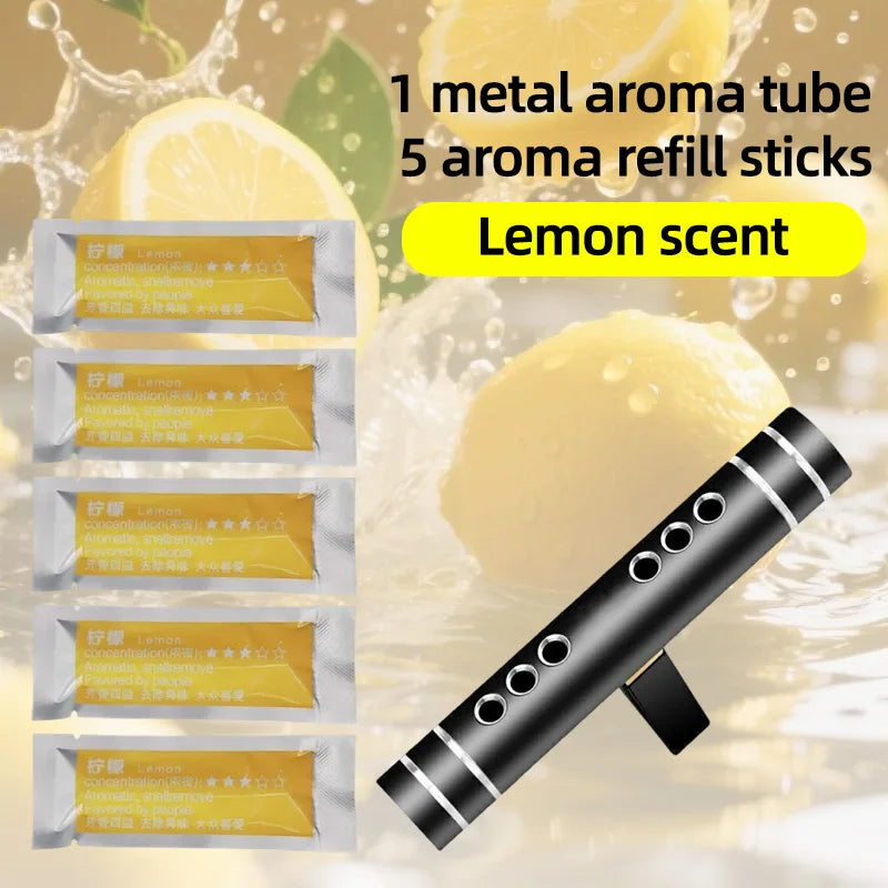 Car Fragrance Cylindrical Aroma Diffuser Vent Clips Set with 5 Refill Sticks for Women Men Automotive Fragrance Accessorie