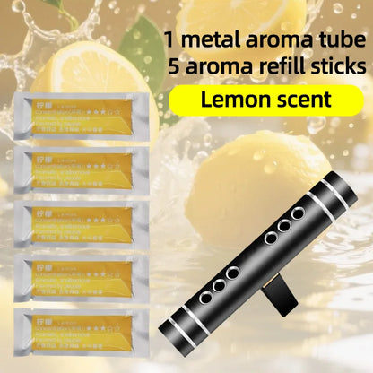 Car Fragrance Cylindrical Aroma Diffuser Vent Clips Set with 5 Refill Sticks for Women Men Automotive Fragrance Accessorie