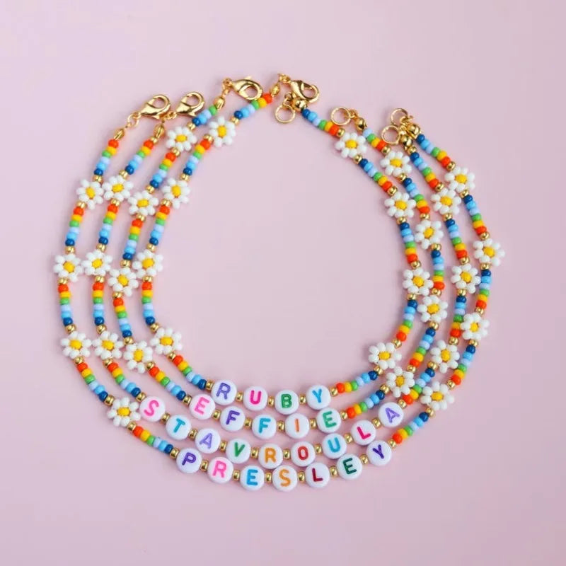 Custom Name or Word Necklace  Handmade Colorful Daisy Necklaces  Unique Personalized Rainbow Gift  Gift for Girls  Glasses Chain