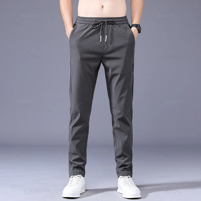 OUSSYU Brand New Spring Summer Men's Casual Pants Slim Pant Straight Thin Trousers Male Fashion Stretch Khaki Jogging 28-38