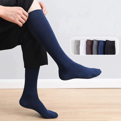 1/5 Pairs Men's Solid Cotton Long Crew Socks Elastic Business Formal Dress Socks For Gentleman Daily Party