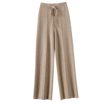 Autumn winter versatile cashmere wide-leg trousersfemale knitted high waist thickened straight tube wool trousers loose trousers