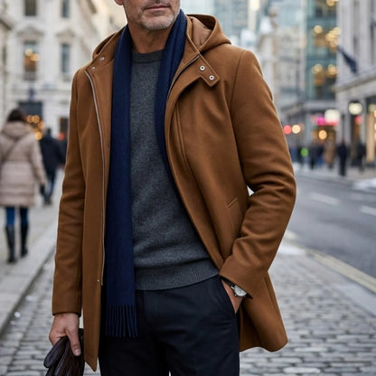 Men's Hooded Jacket Autumn Winter Zipper Long Coat Fashion Solid Color Overcoat Street Wear Men's Trench Coat For Man