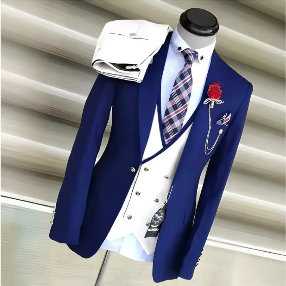 Business Suits for Men Wedding Groom Notch Lapel Double Breasted Vest Men Dress Costume Homme Prom Party Men Clothes 3 Pcs