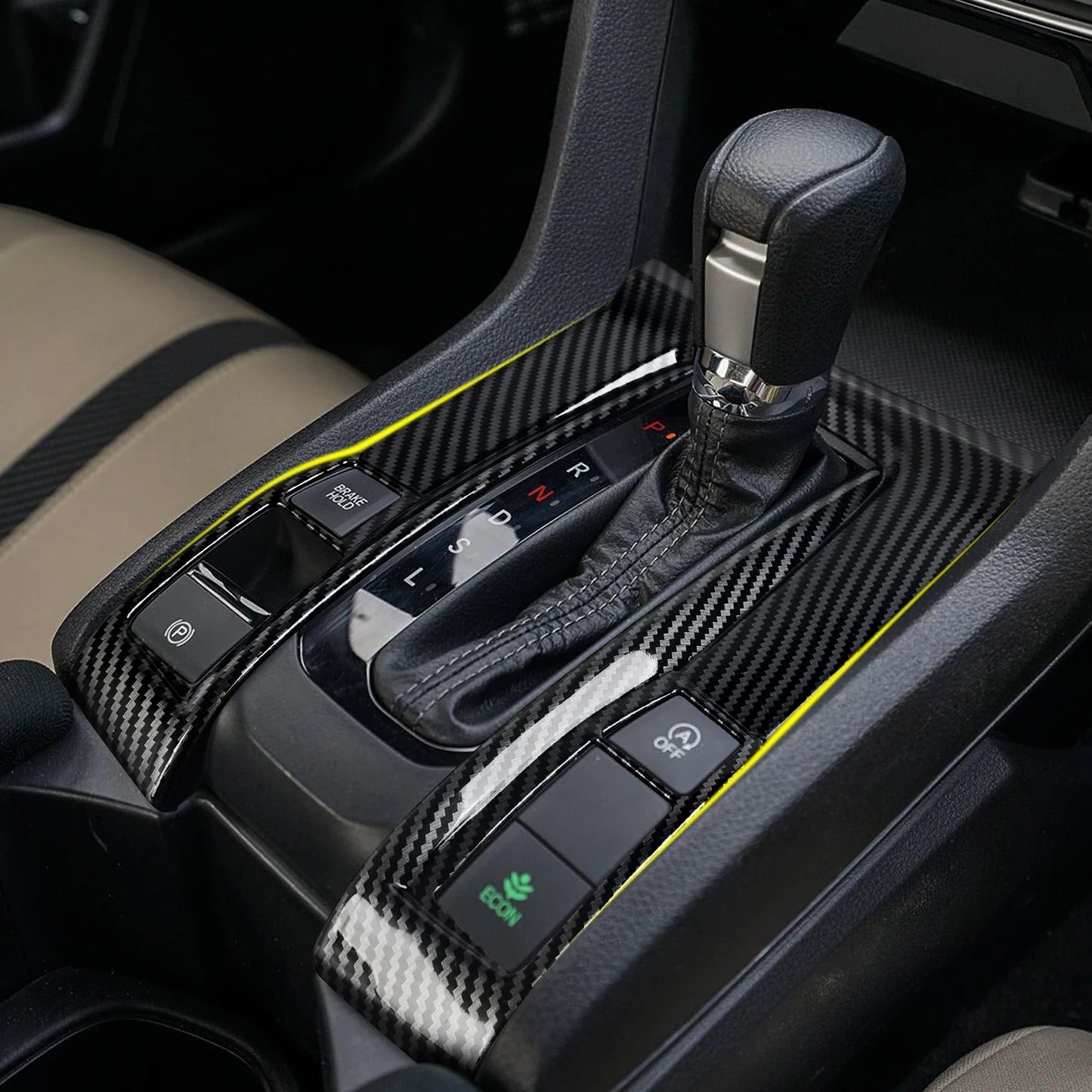 For Honda Civic 10th Gen (2016 -2021) Interior Accessories, Car Center Console Gear Shift Panel , Carbon Fiber ABS Trim Sticker