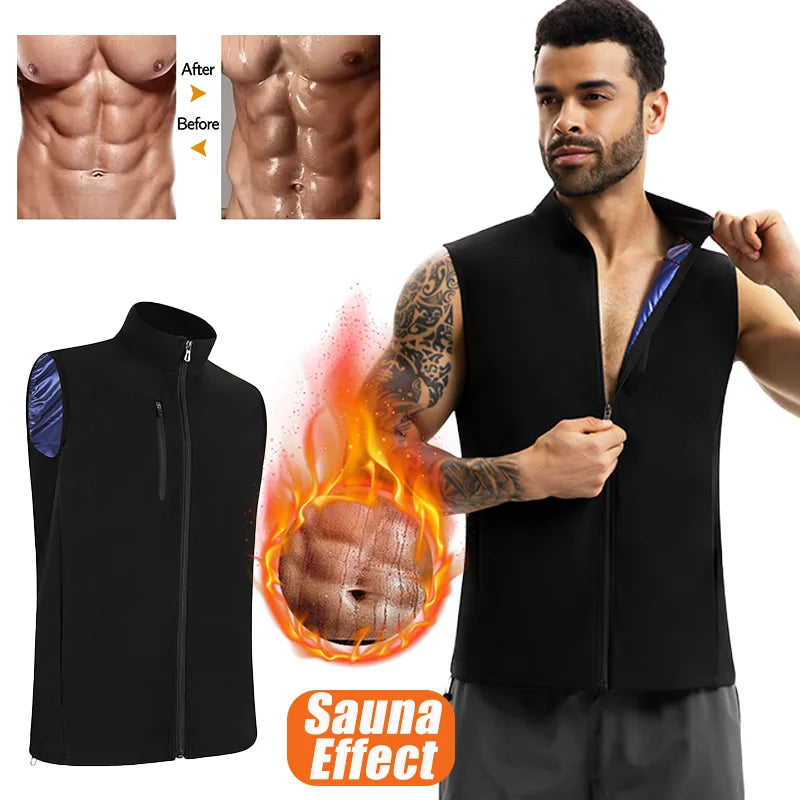 Men Sauna Top Slimming Tummy Control Shapewear Zipper Design Faja High Collar Jacket Sweat Promotion Sauna Suit Compression Vest