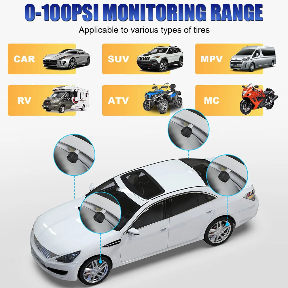 Android/IOS Tire Pressure Monitoring System Mobile Phone APP Display TPMS Bluetooth 5.0 External Car Tire Pressure Sensors