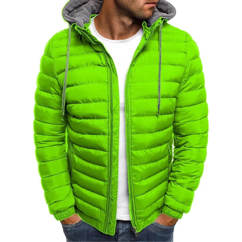 New men's detachable hat with padding, hooded cardigan with drawstring for winter warmth, jacket top, 2024
