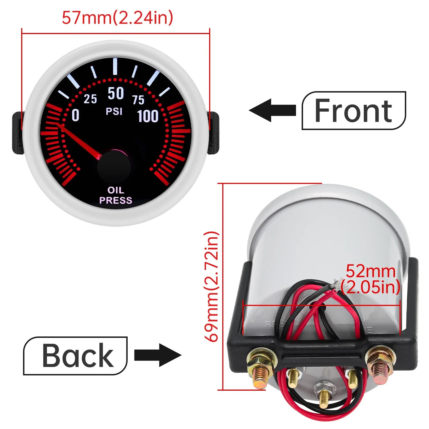 2"52mm Smoke Len PSI/BAR Turbo Boost Gauge Meter Water/Oil Temp Meter Tachometer Vacuum VOLT Oil Pressure for Gasoline Car 12V