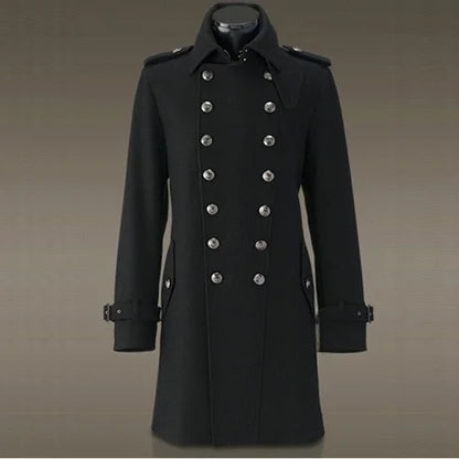 Winter Military Style Woolen Coat Men's Mid-Length Jacket Fashionable Urban Fit Youth Double-Breasted Straight Hem Design