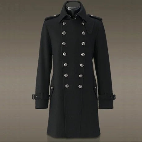 Winter Military Style Woolen Coat Men's Mid-Length Jacket Fashionable Urban Fit Youth Double-Breasted Straight Hem Design