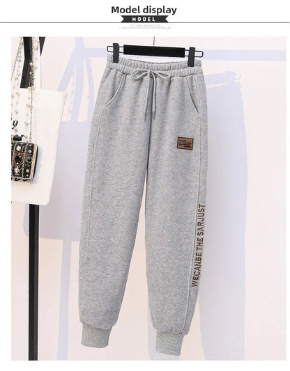 Thickened Fleece Cotton Harlan Pants Women's Casual Sports Sweatpants High Waist Elastic Bottom Leisure Trousers for All Seasons