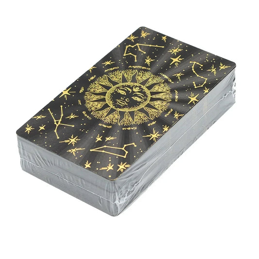 12 X7cm Feather Black Gold Sun Tarot Card Gift Box Set Gold Foil Tarot Deck Stamping PVC Waterproof Wear Resistant Game Card