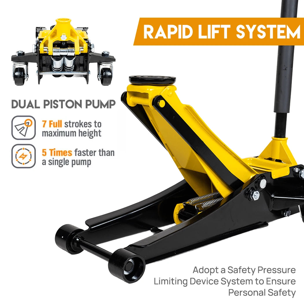 Super Low Profile Floor Jack 3-Ton Hydraulic Trolley Quick Lift Dual Pump