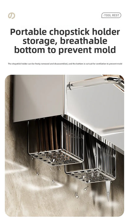 Stainless Steel Kitchen Knife Holder Wall Mounted No Drilling Multi-Function Chopsticks And Kitchen Knife Storage Rack