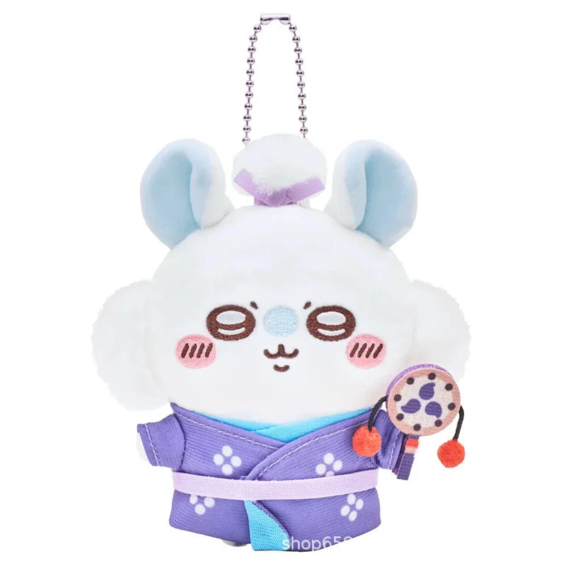 jiyi Edo Samurai Plush Keychain Japanese Anime Cute Usagi Hachiware Ushachi Pendant Soft Fluffy Bag Charm Accessory for Fans